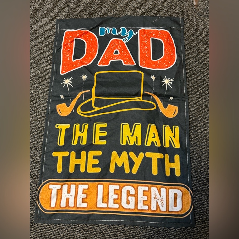 Dad The Man The Myth The Legend Graphic garden Flag - Black & Orange